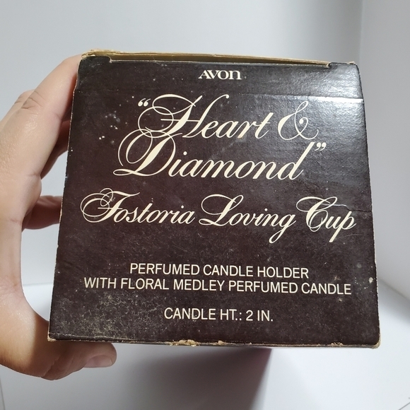 NIB vintage Avon 1978 Heart & Diamond Fostoria Loving Cup scented Candle holder - Picture 2 of 14